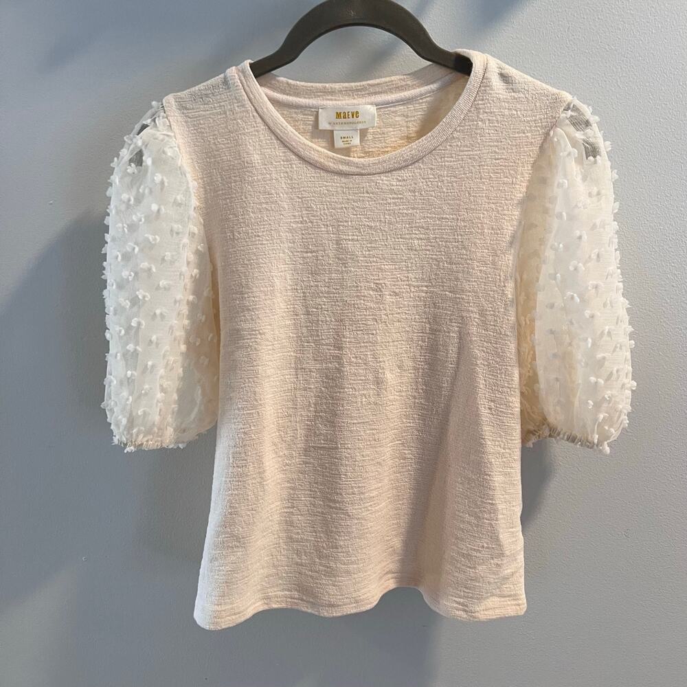 Maeve by Anthropologie Ivory Woven Puff Sleeve Top Size S